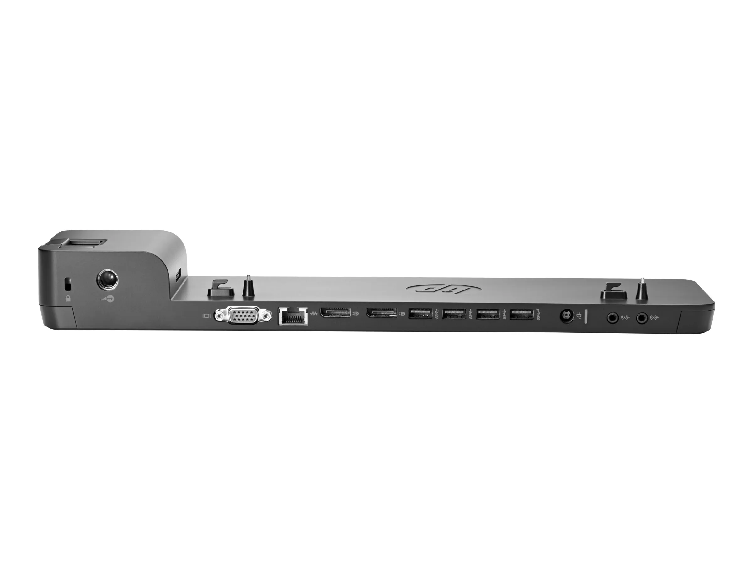 HP UltraSlim Dock Rückansicht mit Anschlussports für Monitor, Netzwerk und USB Geräte