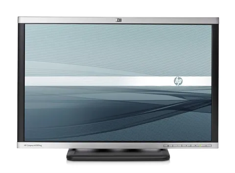 Frontansicht eines HP-Monitors mit silbernem Rahmen und eingezogenem Standfuß