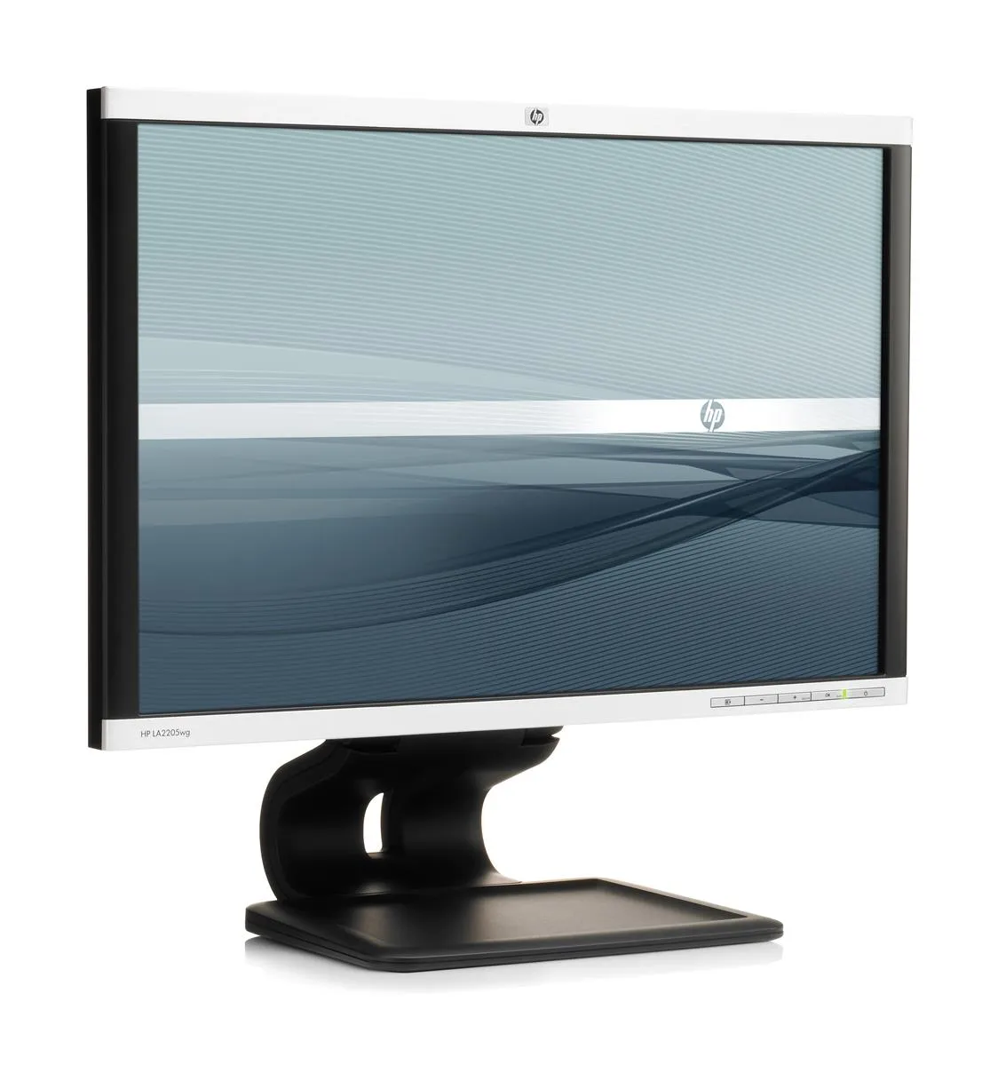 HP-Flachbildmonitor mit stylischem Fuß, leicht zur Seite gedreht