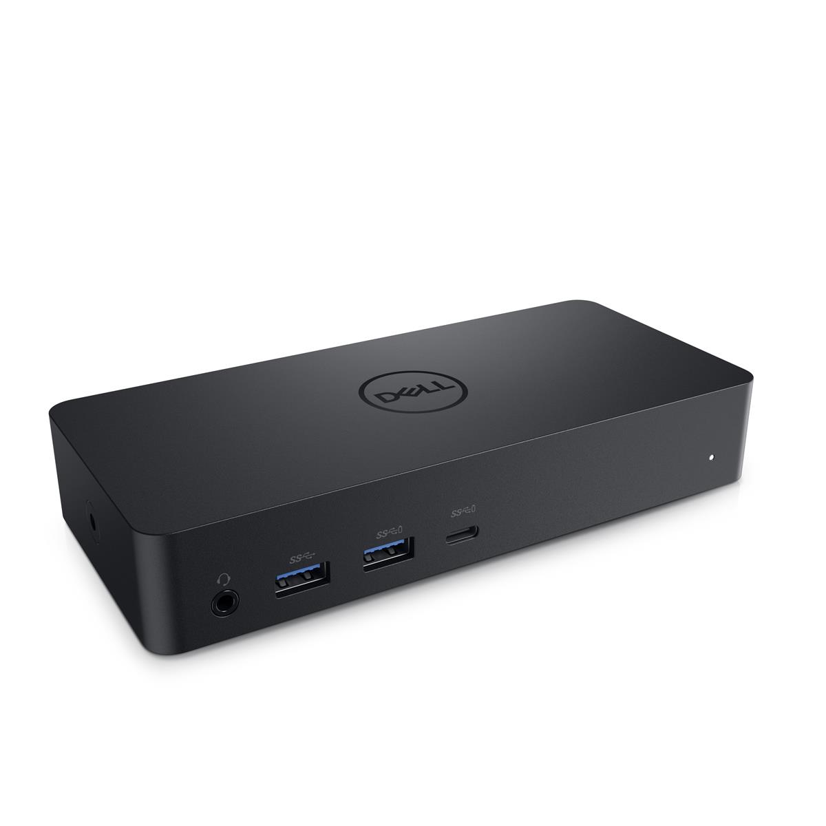 Rechteckige Dell-Dockingstation mit USB 3.0-, USB-C- und Kopfhöreranschluss auf der Vorderseite