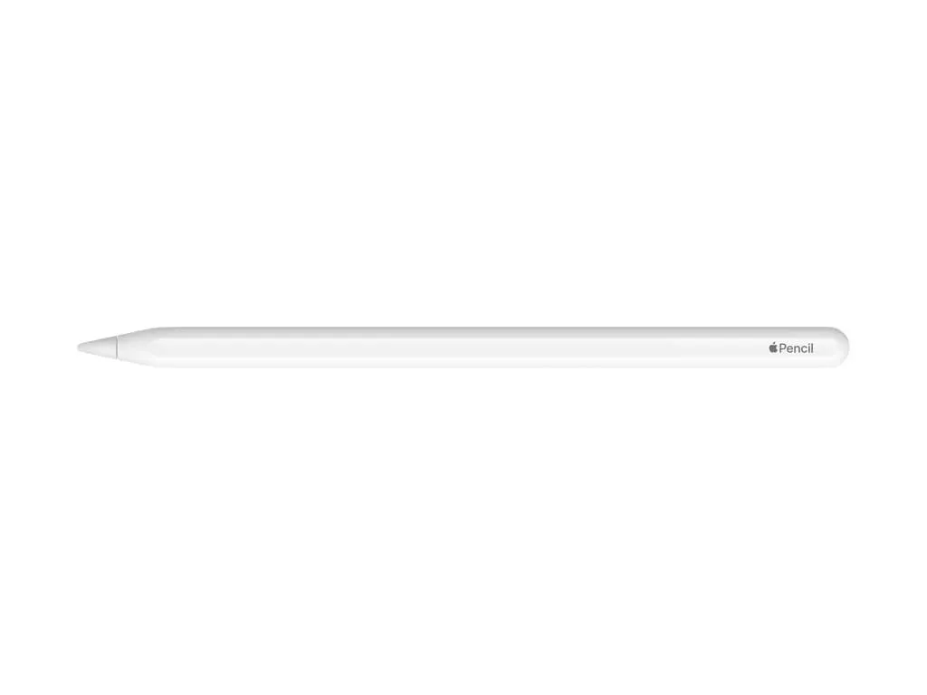 Apple Pencil in Weiß, seitlich liegend mit sichtbarem Apple-Logo
