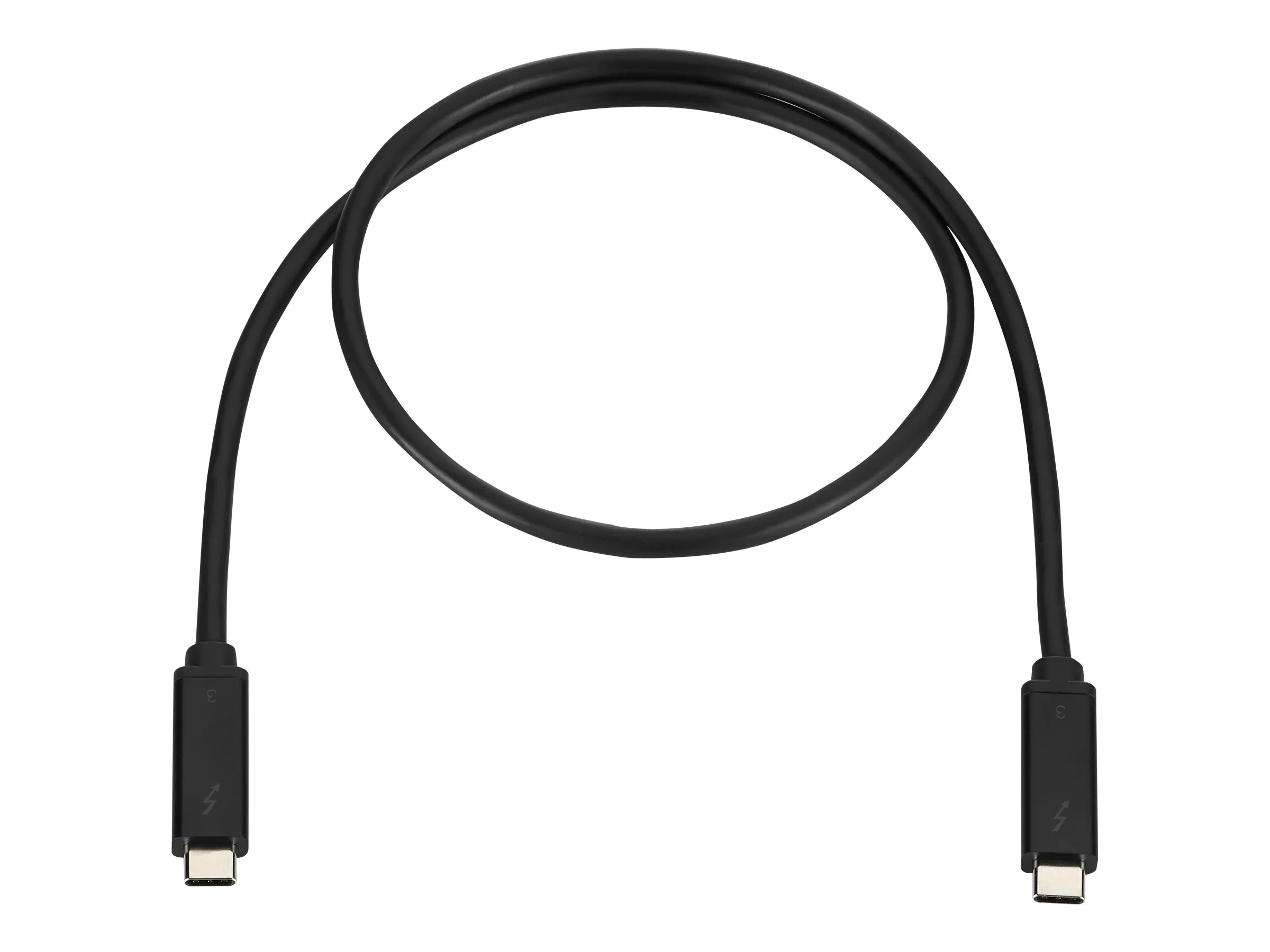 Schwarzes Thunderbolt-Kabel mit USB-C-Anschlüssen an beiden Enden