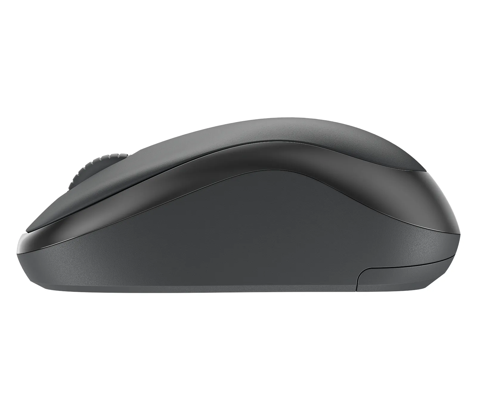 Kompakte Wireless-Maus mit glatter Oberfläche und ergonomischem Kurvendesign von der Seite