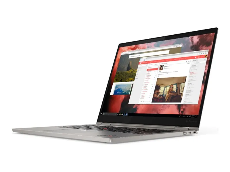 Leicht geneigter Lenovo Laptop mit Windows-Oberfläche und geöffneter E-Mail-Ansicht