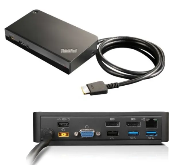 Lenovo ThinkPad OneLink Plus Dockingstation mit Kabel und Rückseite mit Anschlussports