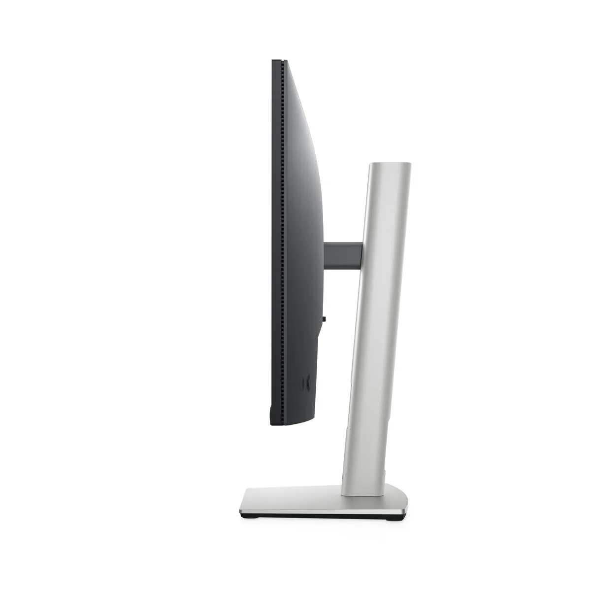 Profilansicht eines Dell Monitors mit gebogener Rückseite und stilvollem Aluminiumfuß