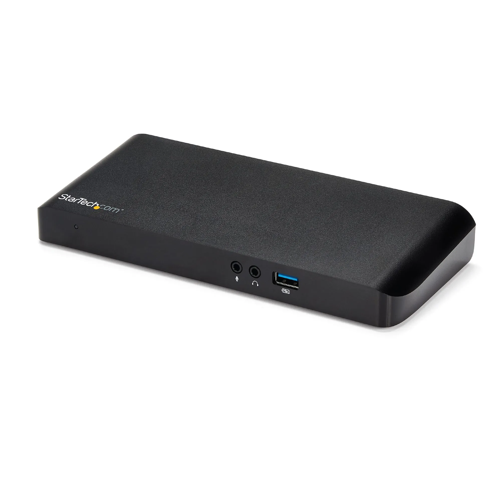 StarTech USB-C Dockingstation in schräger Ansicht mit USB-A und Audioanschlüssen vorne