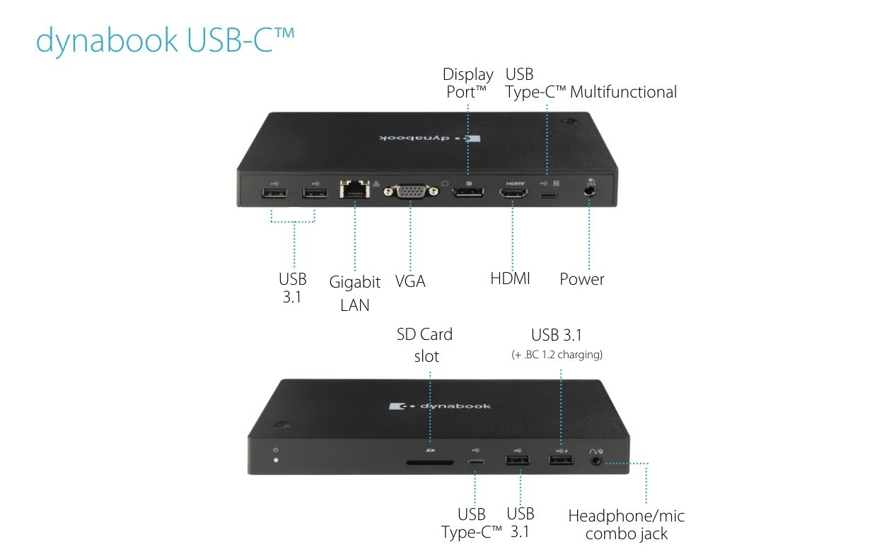 Toshiba Dynabook USB-C Docking Station | HDMI DP VGA | ohne Netzteil