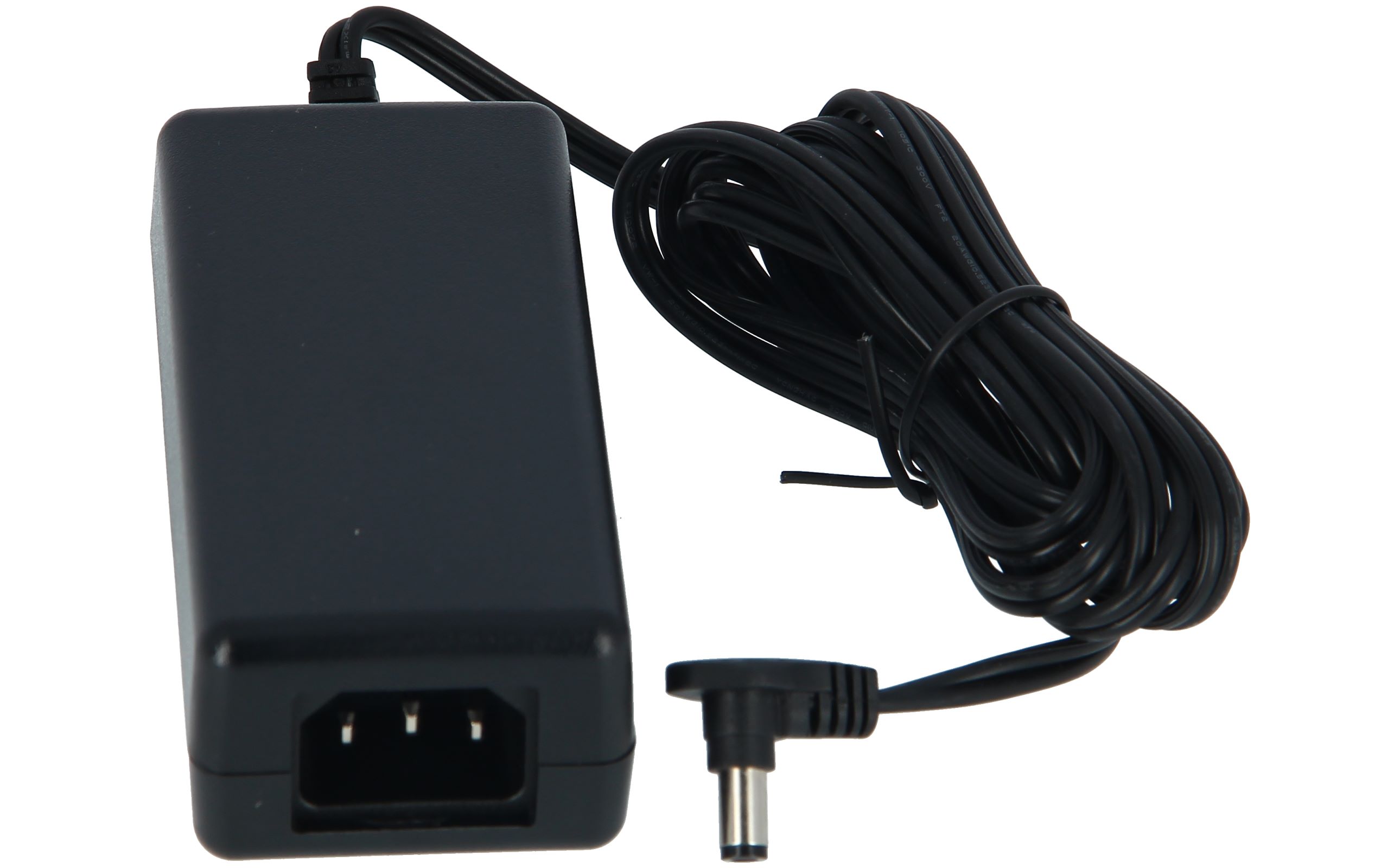 Schwarzes Cisco Netzteil mit fest angeschlossenem Kabel und rundem Hohlstecker