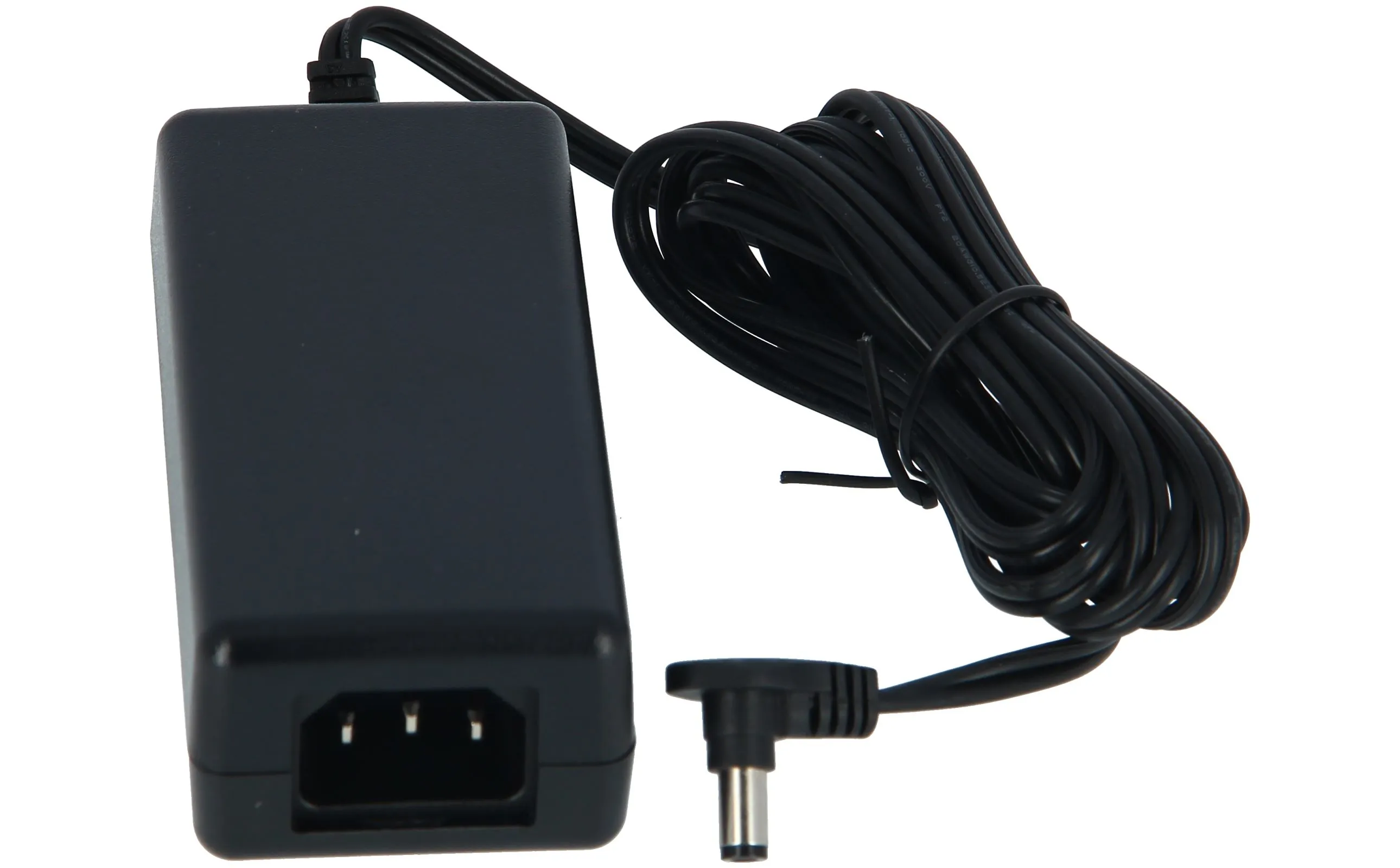 Schwarzes Cisco Netzteil mit fest angeschlossenem Kabel und rundem Hohlstecker
