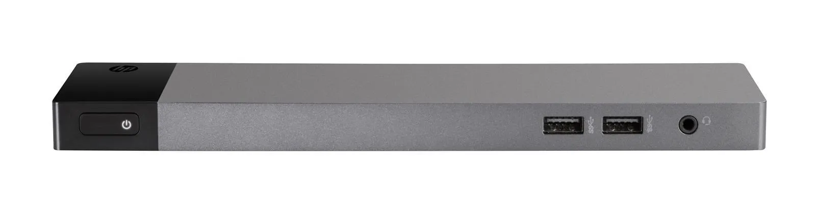 Schlichte HP-Dockingstation mit zwei USB-Anschlüssen und Audio-Buchse an der Front