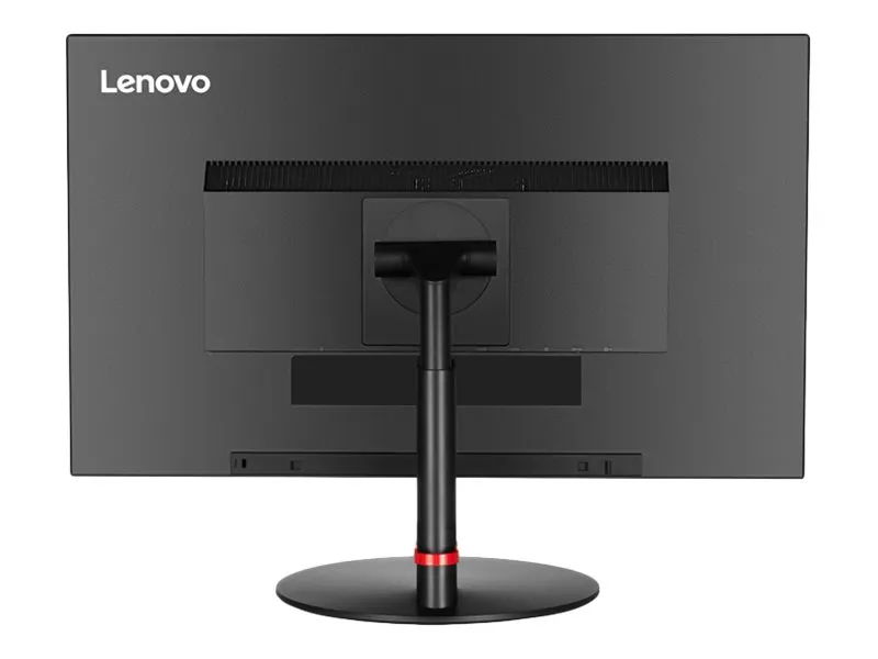 Rückansicht eines Monitors mit Standfuß, zentralem Haltearm und Lenovo-Logo