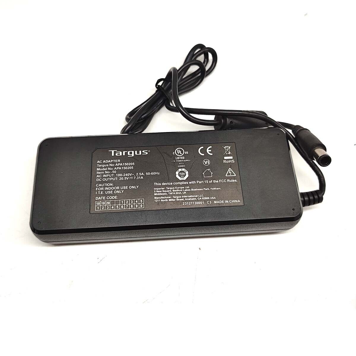 Targus Netzteil 150 Watt Rundstecker AC Adapter Ladegerät mit Stromkabel