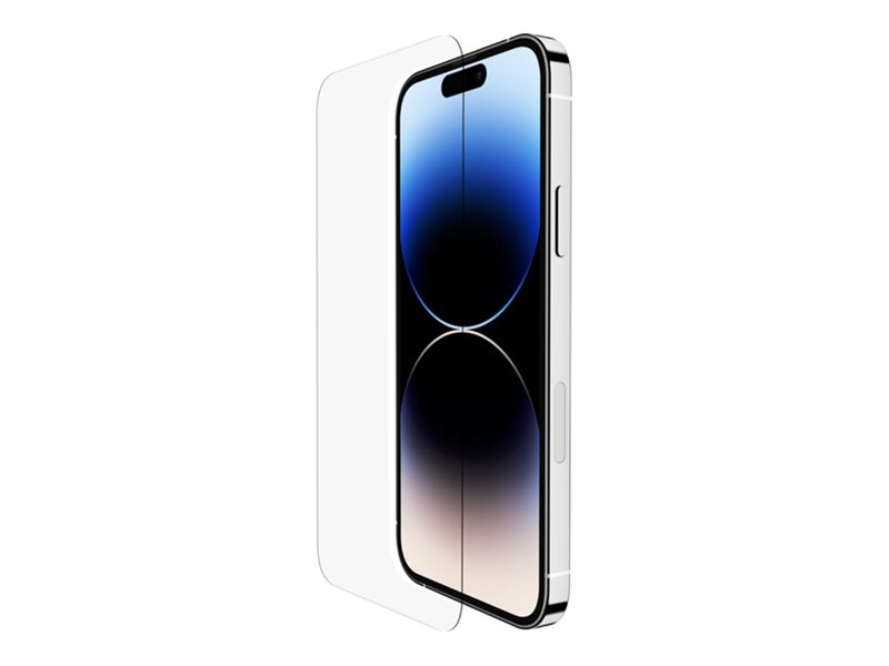 Apple iPhone mit weißem Panzerglas-Displayschutz in schräger Frontansicht