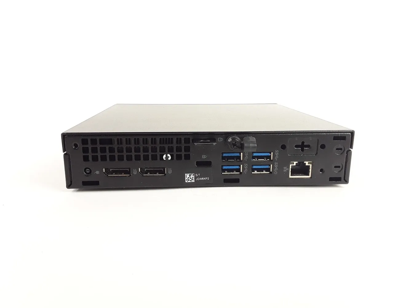 Rückansicht eines Dell OptiPlex Micro-PCs mit mehreren USB- und Netzwerkanschlüssen