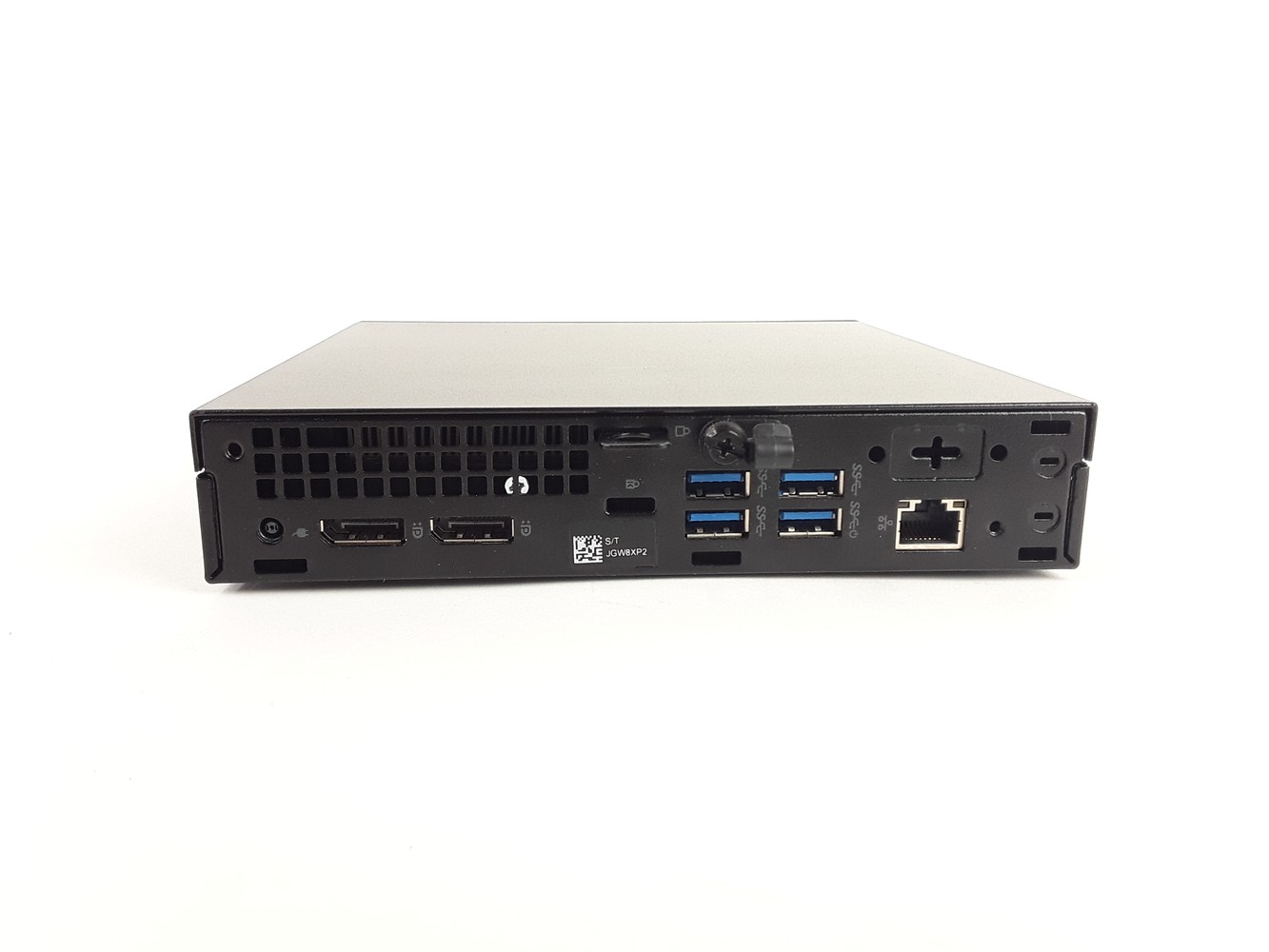 Rückansicht eines Dell OptiPlex Micro-PCs mit mehreren USB- und Netzwerkanschlüssen