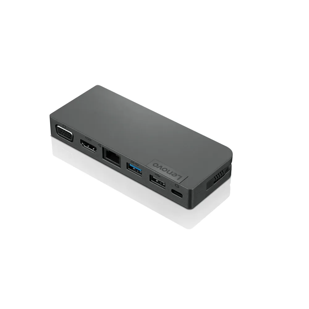 Lenovo USB-C Dock in Perspektivansicht mit verschiedenen Anschlussmöglichkeiten