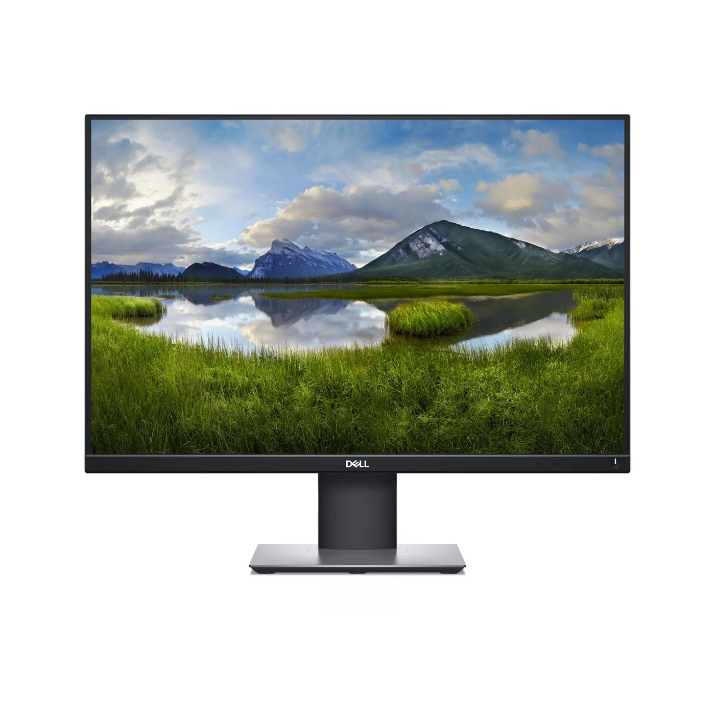 Dell P2421 Monitor in Frontansicht mit Landschaftsbild auf dem Display und schwarzem Standfuß.