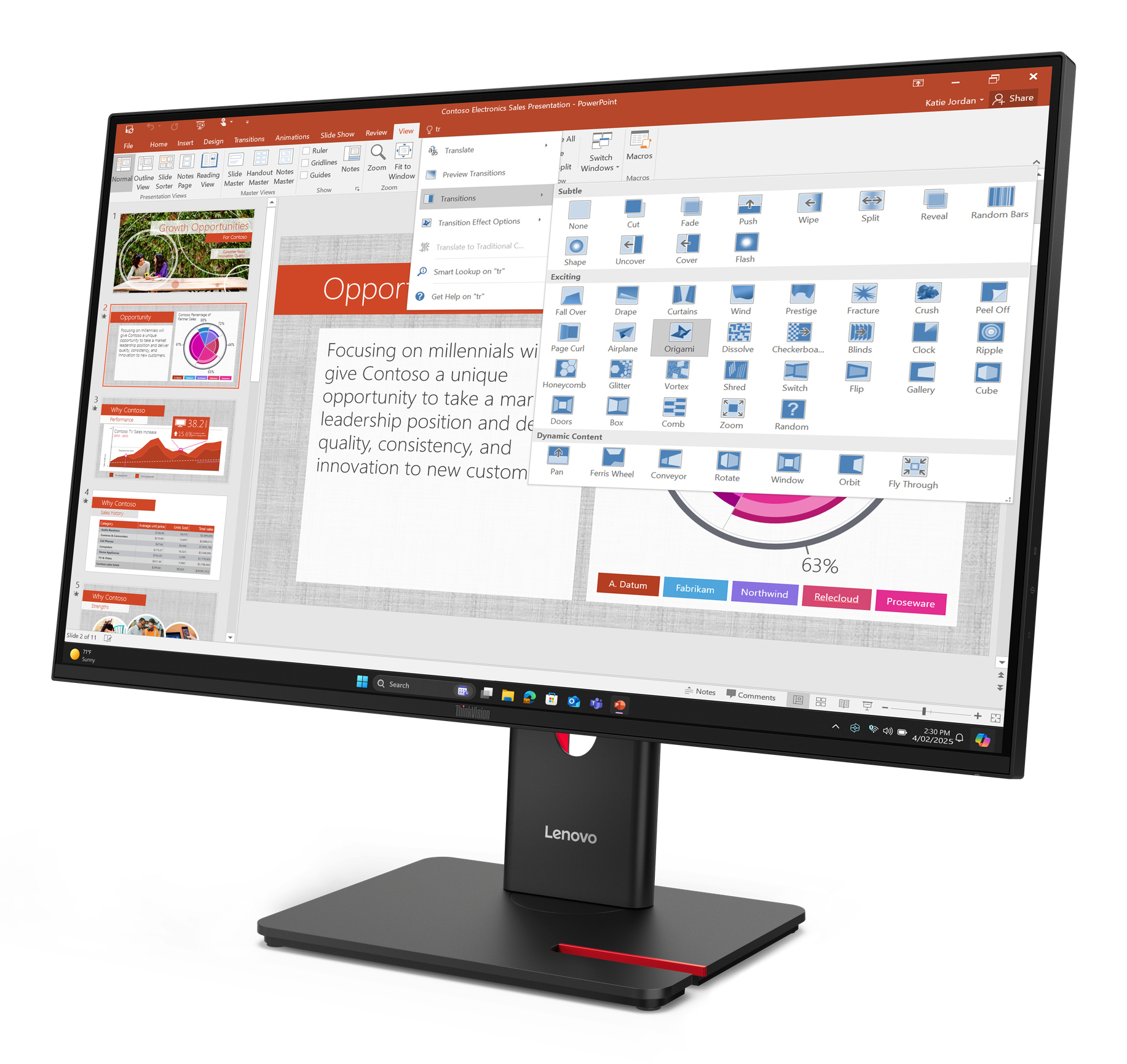 Lenovo ThinkVision T27-40 | 27" | 120 Hz | IPS | FHD | HDMI DP VGA USB-Hub | Schwarz