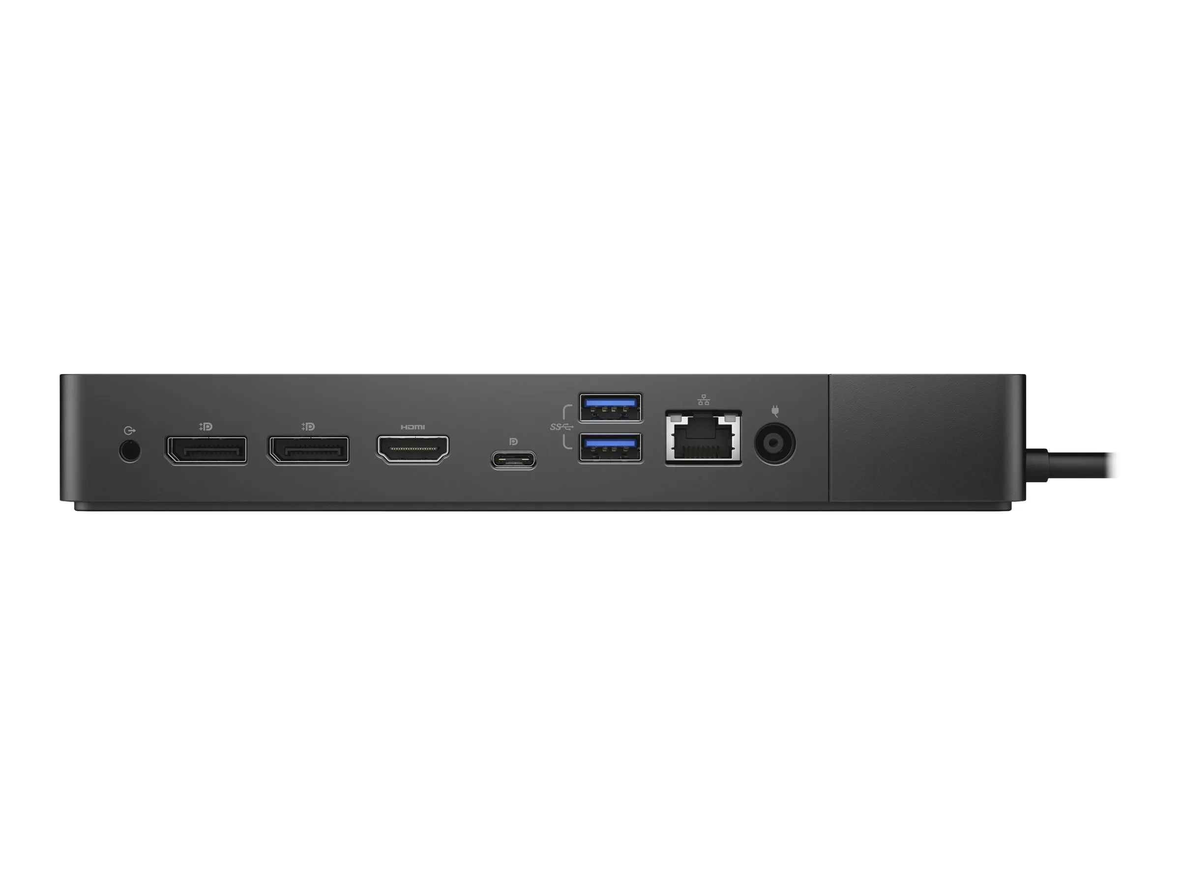 Dell WD19DC Dock von hinten mit HDMI, DisplayPort, USB und Ethernet Anschluss