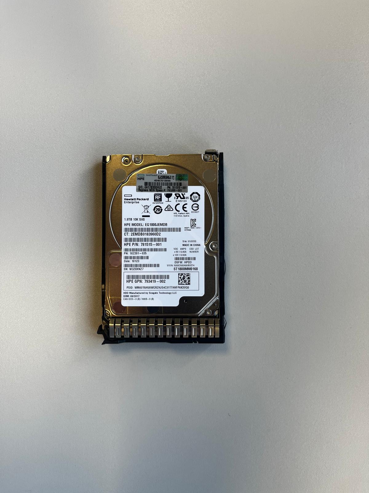 HPE 1.8 TB HDD Server-Festplatte | 2.5" | 10K SAS 12 Gb/s | PN: 781515-001