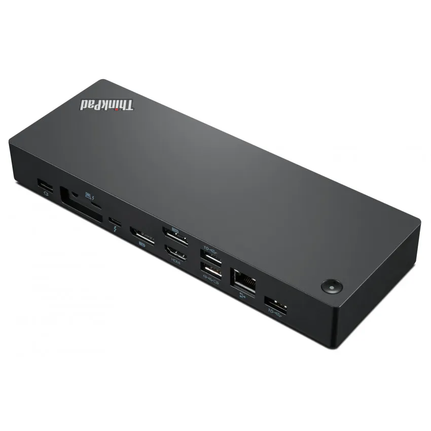 Lenovo ThinkPad Thunderbolt 4 Dock 40B0 in schräger Rückansicht mit Anschlussmöglichkeiten