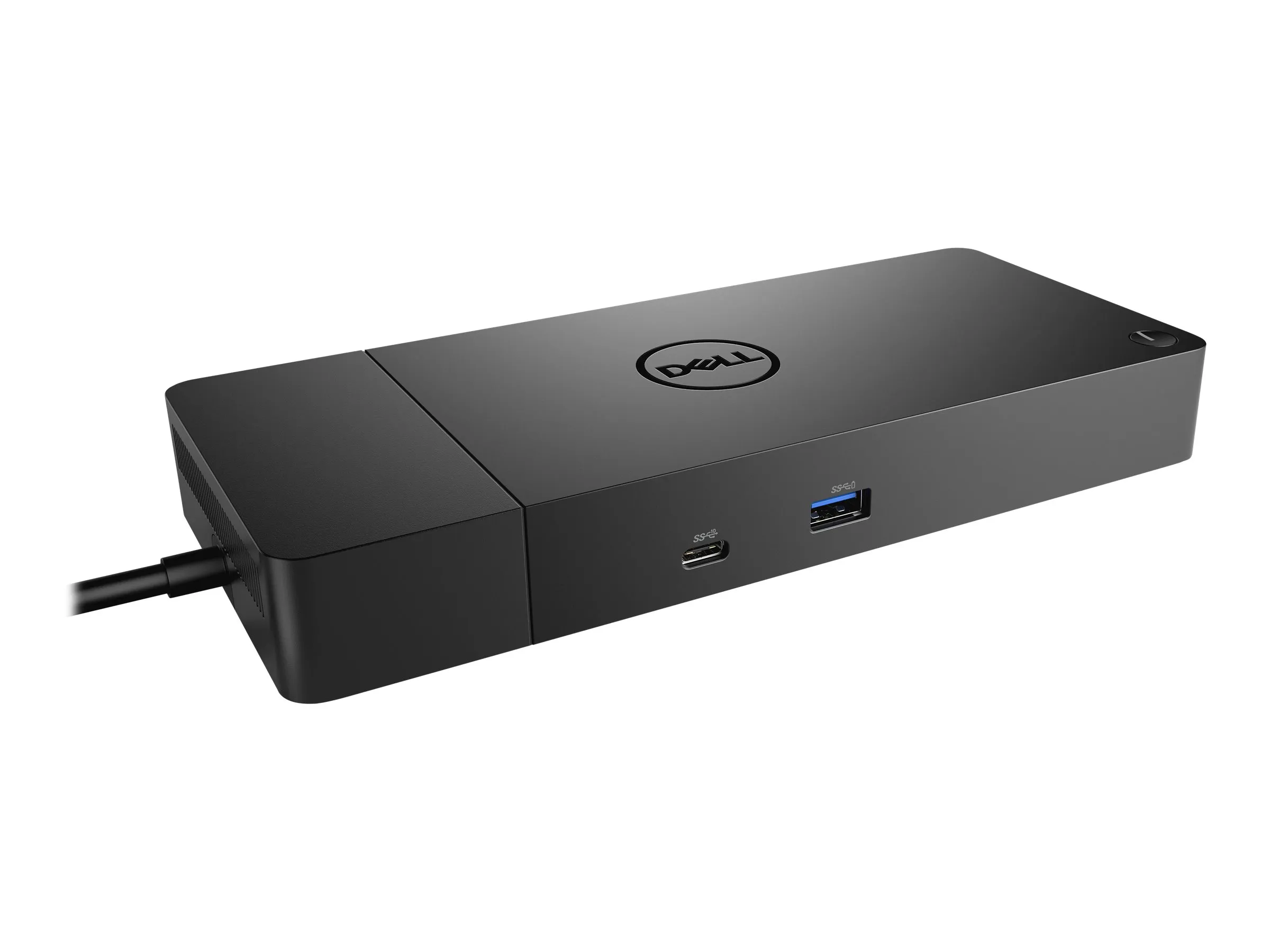 Dell USB-C WD19S K20A Dockingstation in schräger Ansicht mit Frontanschlüssen