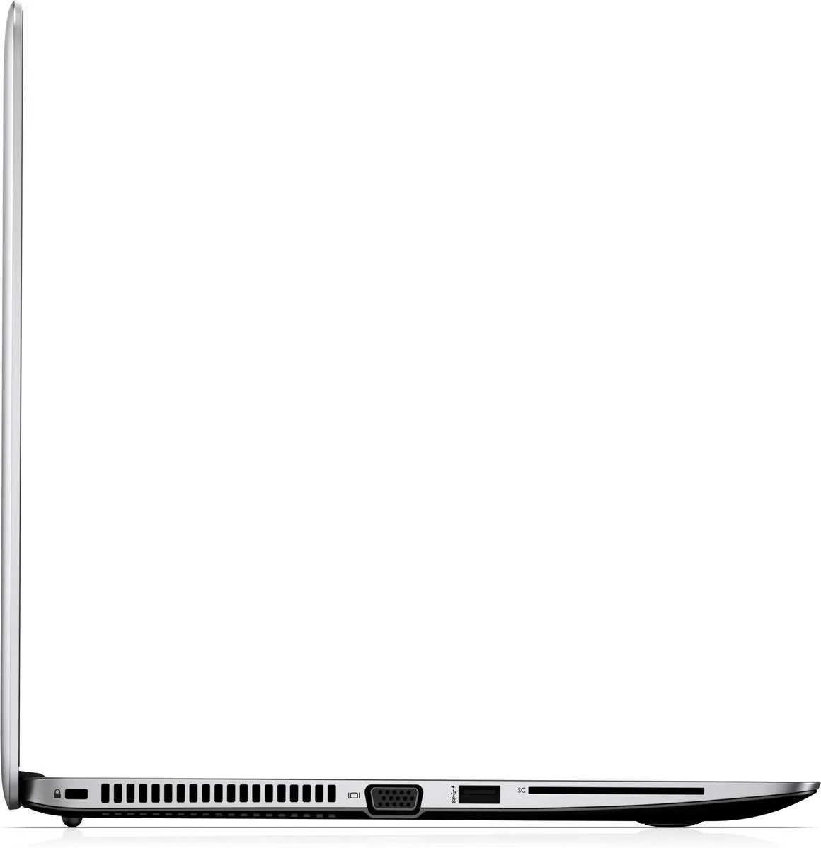 Schlankes Notebook-Design mit sichtbaren Lüftungsschlitzen, VGA- und USB-Anschluss auf der linken Seite