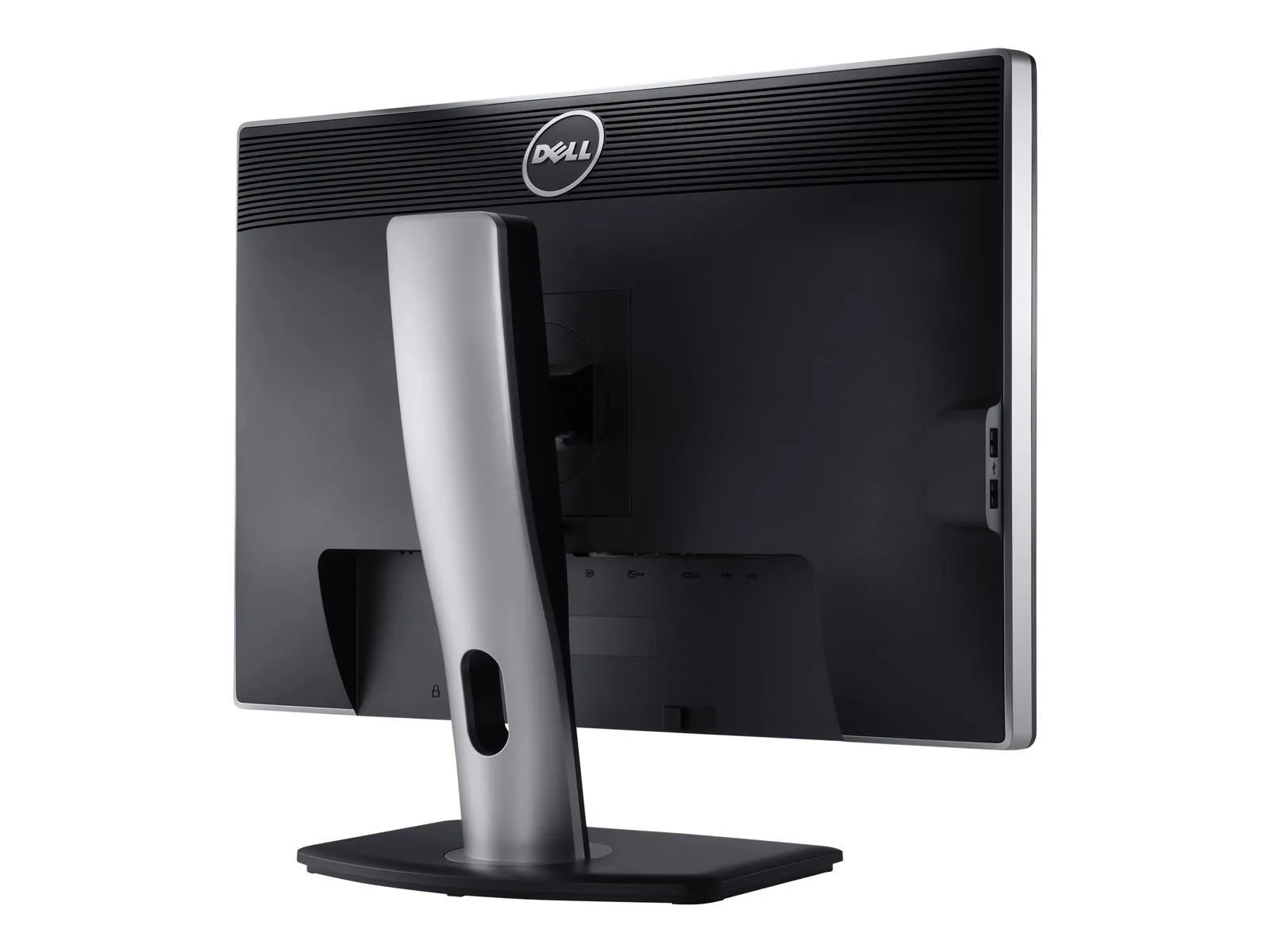 Dell Monitor in Perspektivansicht von hinten mit Standfuß und Gehäuse