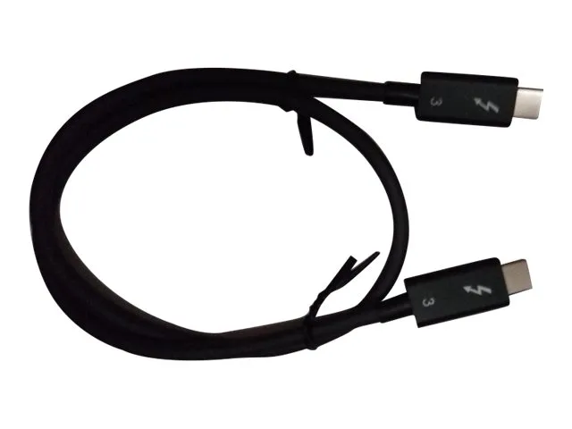 Schwarzes Thunderbolt 3 Kabel mit USB-C-Steckern an beiden Enden