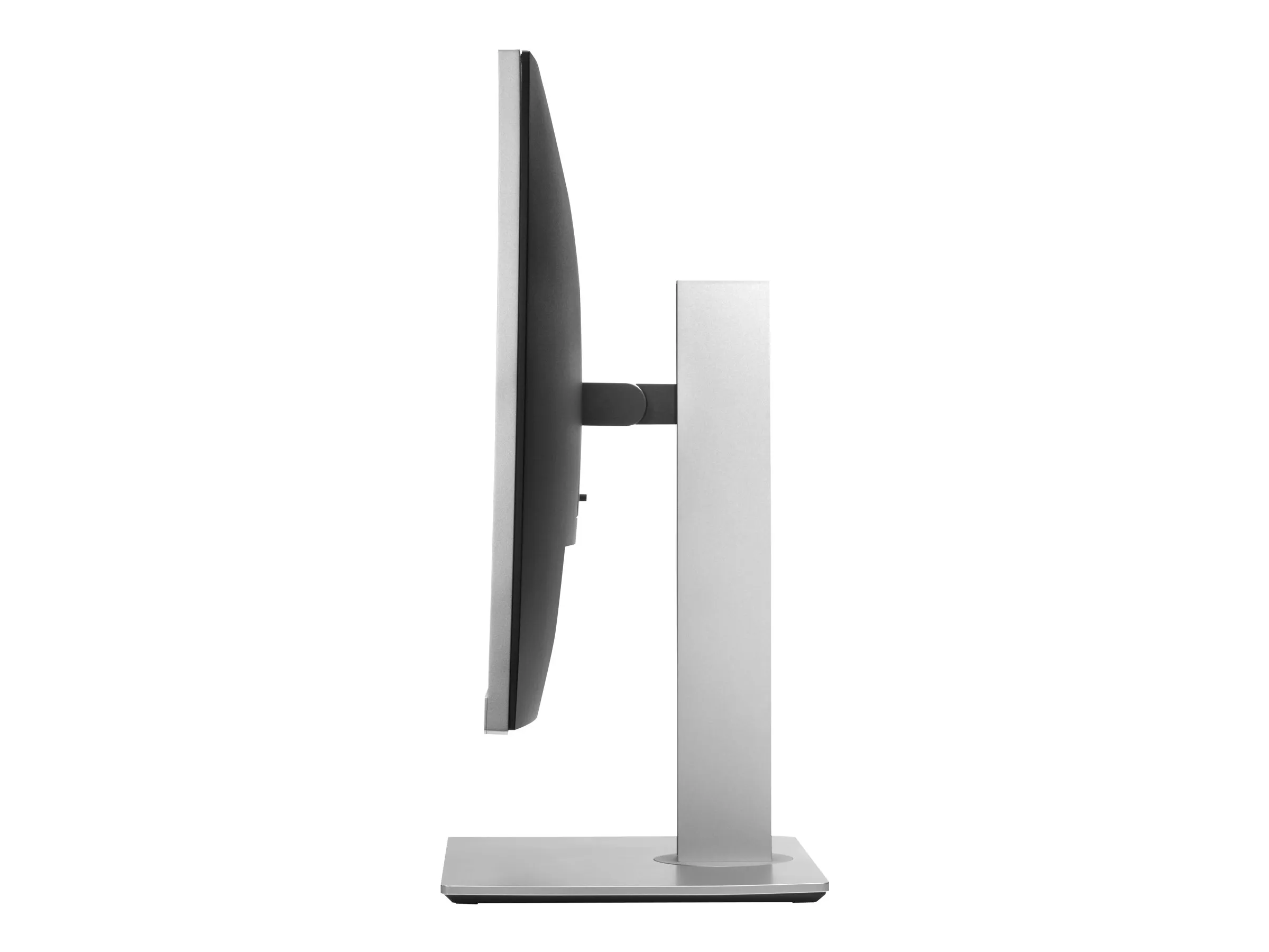 HP Monitor von der Seite fotografiert, zeigt flaches Design und robusten Standfuß