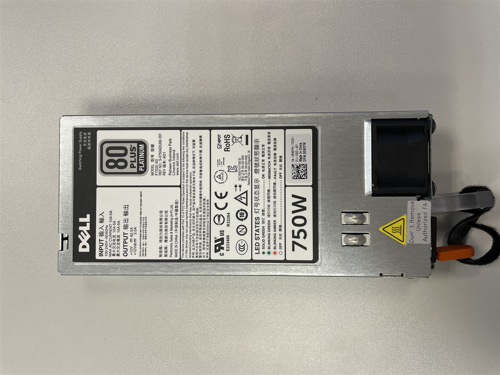 Dell 750W Switching Power Supply F750E-S0 80 Plus Platinum | PN: 06W2PW
