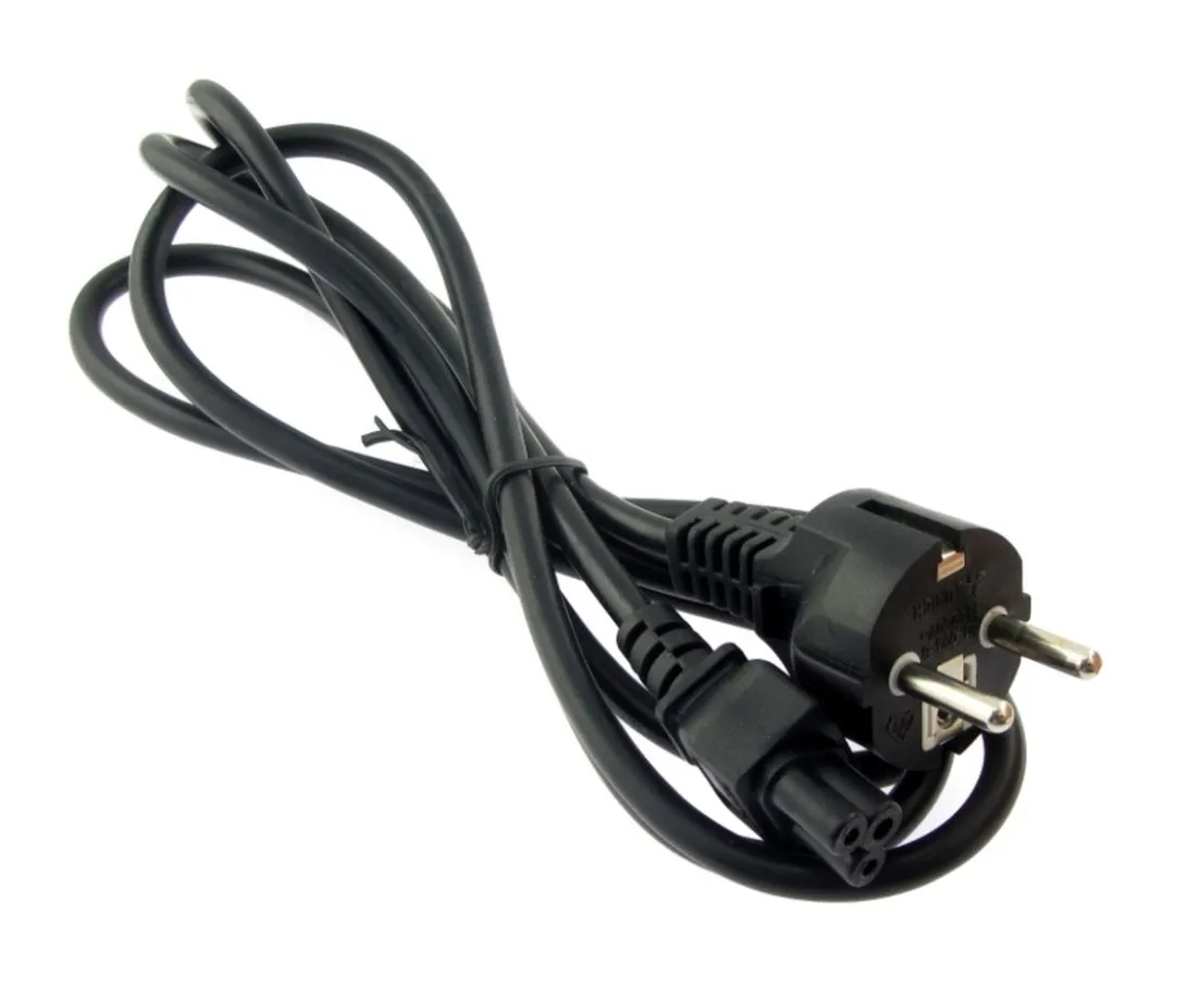 Gerätestromkabel mit Euro-Stecker und abgerundetem dreipoligem Anschluss für Laptopnetzteile