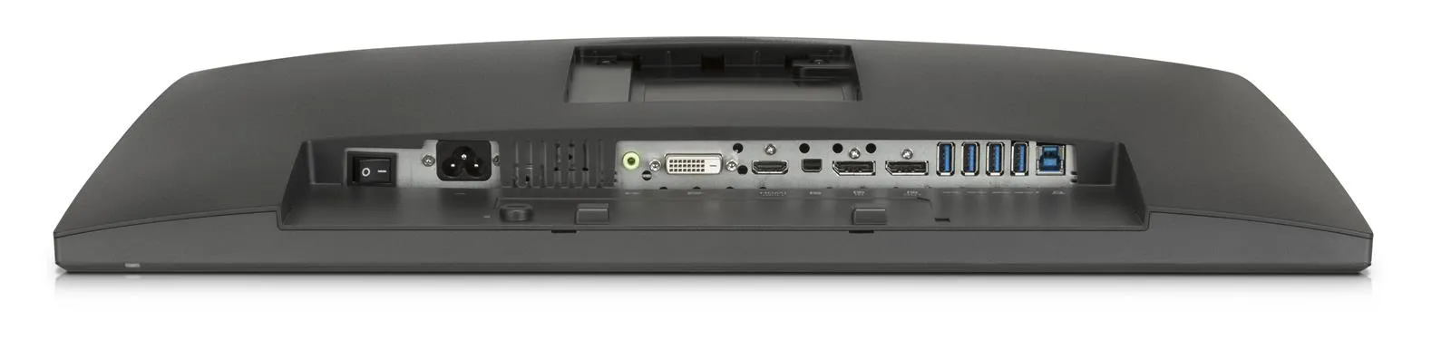 Rückseite des Monitors mit Anschlussleiste und verschiedenen Ports