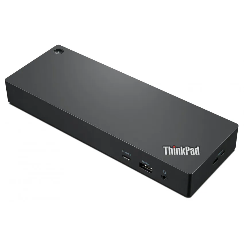 Lenovo ThinkPad Thunderbolt 4 Dock 40B0 in schräger Frontansicht mit Anschlüssen