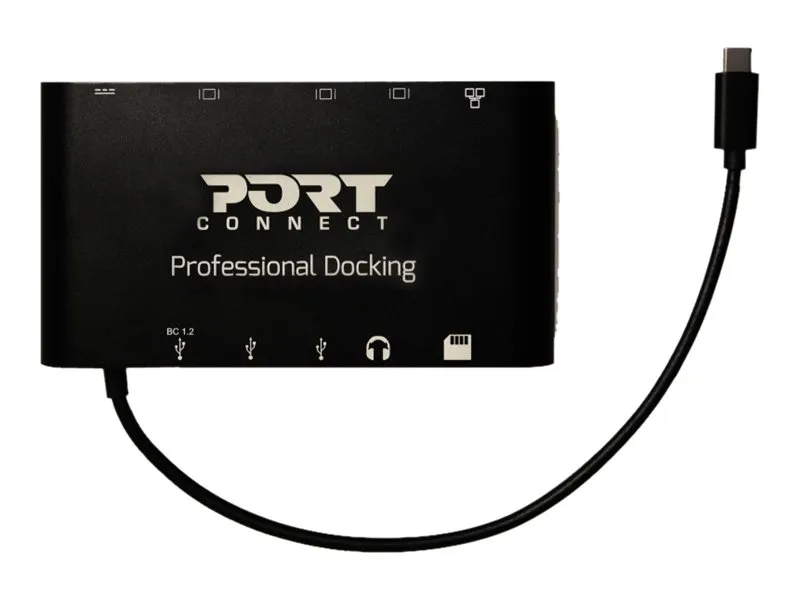 Port Connect Professional Dockingstation mit fest integriertem USB-C-Kabel