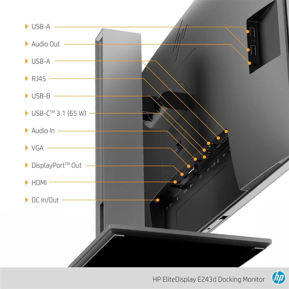 HP EliteDisplay E243d Monitor | 23.8" | Full HD | Webcam | silber