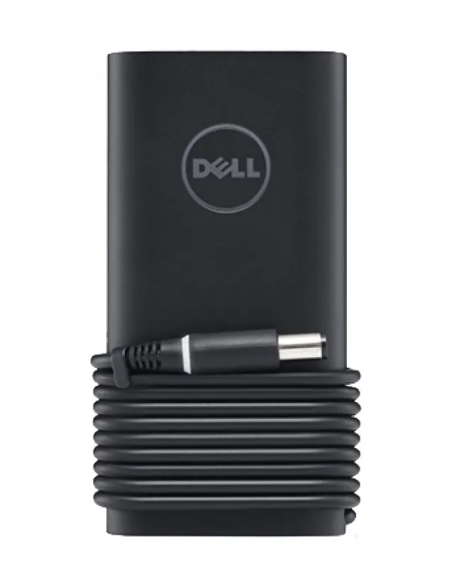 Dell-Netzteil mit kompakter, zylindrischer Bauform und eng aufgewickeltem Kabel