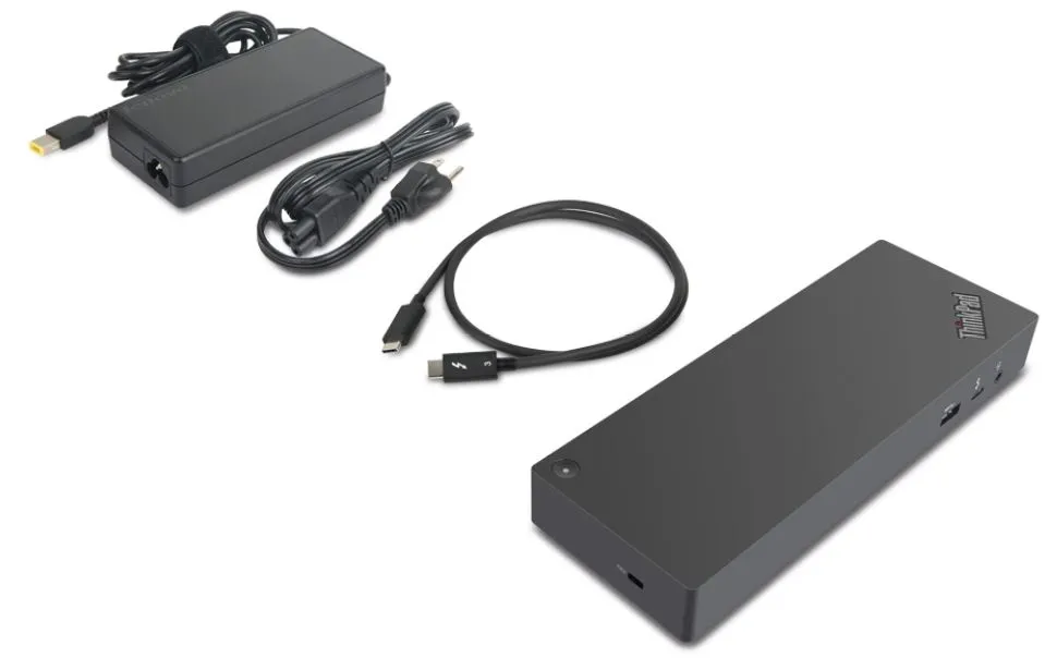 ThinkPad Thunderbolt 3 Workstation Dock 40AN mit Netzteil und Thunderbolt-Kabel im Lieferumfang