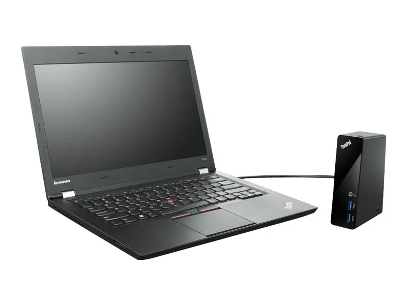 Lenovo ThinkPad USB 3.0 Dockingstation im Einsatz mit angeschlossenem Notebook