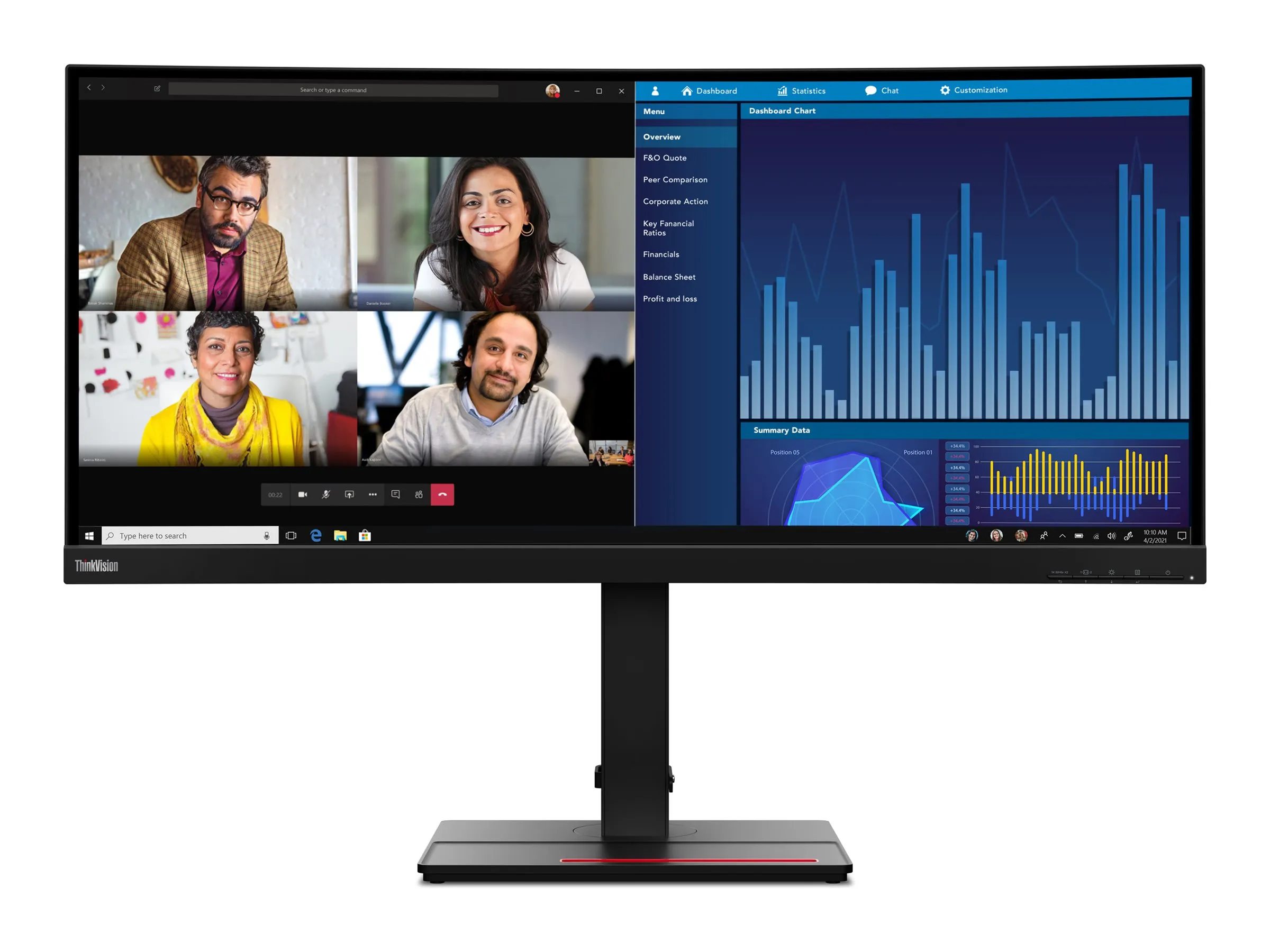 Lenovo ThinkVision P34w-20 | 34" | WQHD | Curved | HDMI DP USB-C USB-Hub | Schwarz