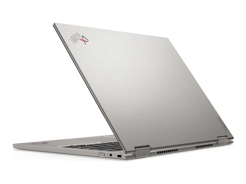 Eleganter Lenovo ThinkPad X Laptop leicht geöffnet, Rückansicht mit silbernem Gehäuse