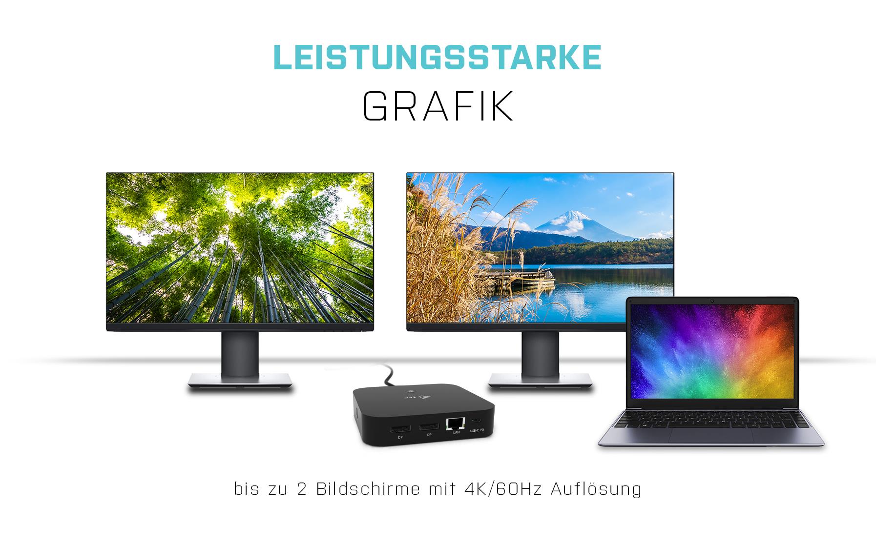 i-tec USB-C Dockingstation | 4K 2x DisplayPort | Universal Dock | inkl. 65 Watt Netzteil