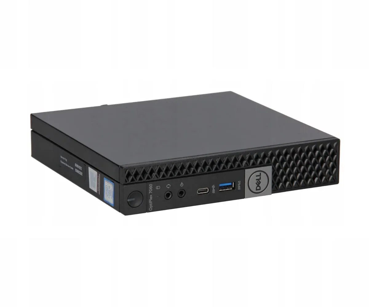 Flach platzierter Dell OptiPlex Micro-PC mit sichtbaren Frontanschlüssen