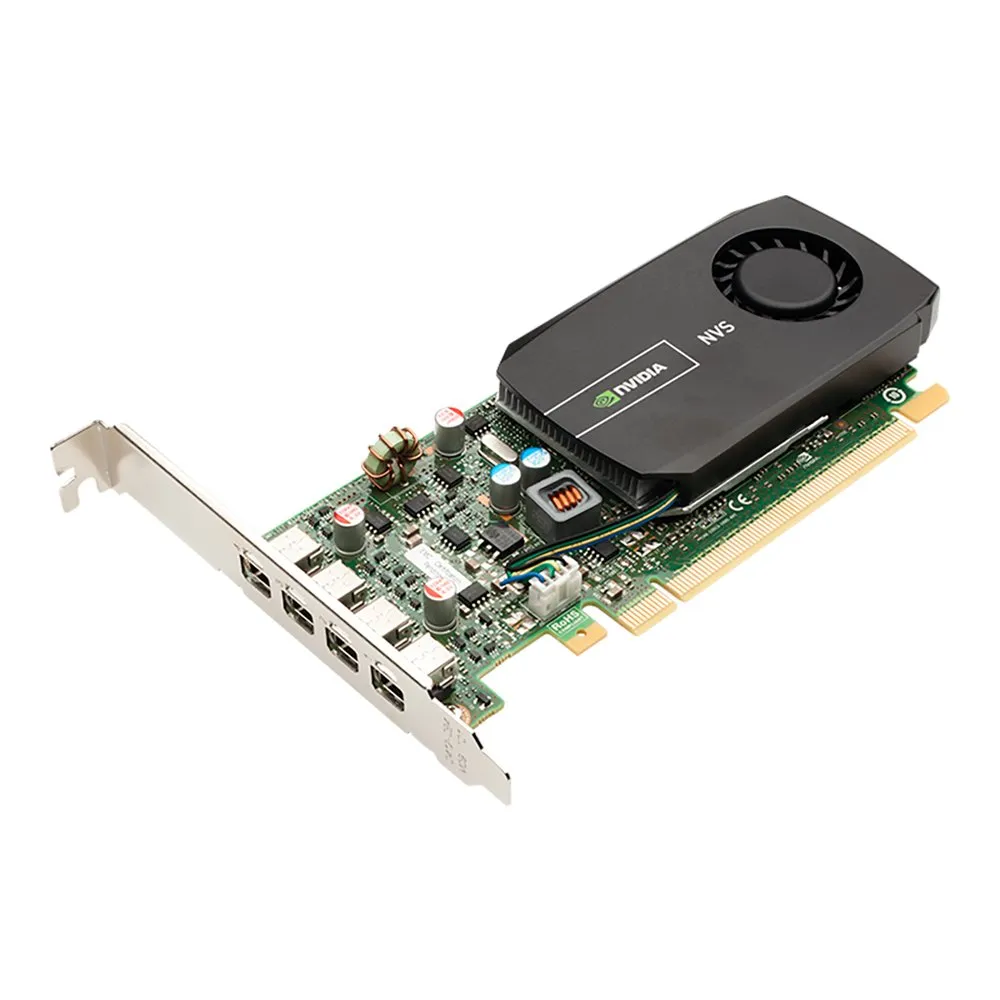 NVIDIA-Grafikkarte mit schwarzem Lüftergehäuse und vier Mini-DisplayPort-Anschlüssen