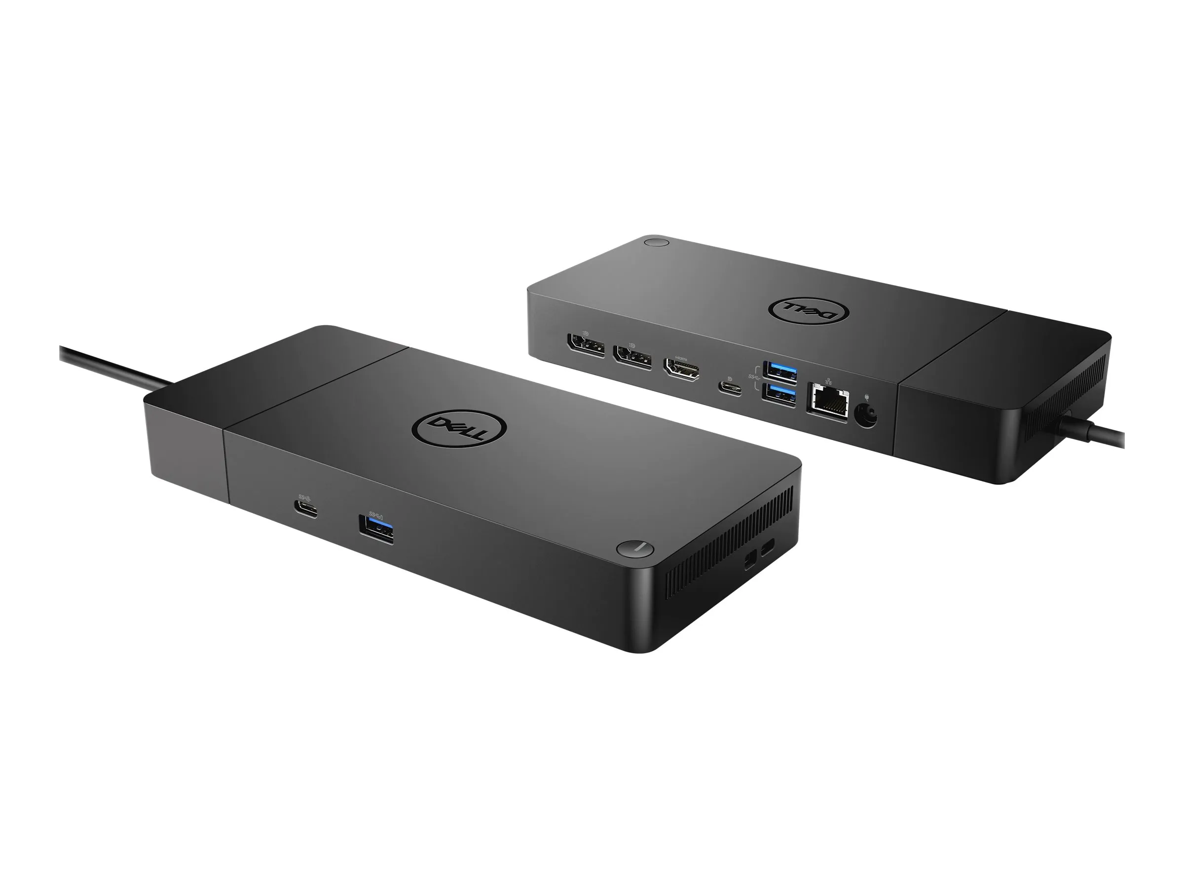 Dell USB-C WD19S K20A Dockingstation mit Front- und Rückansicht der Anschlüsse