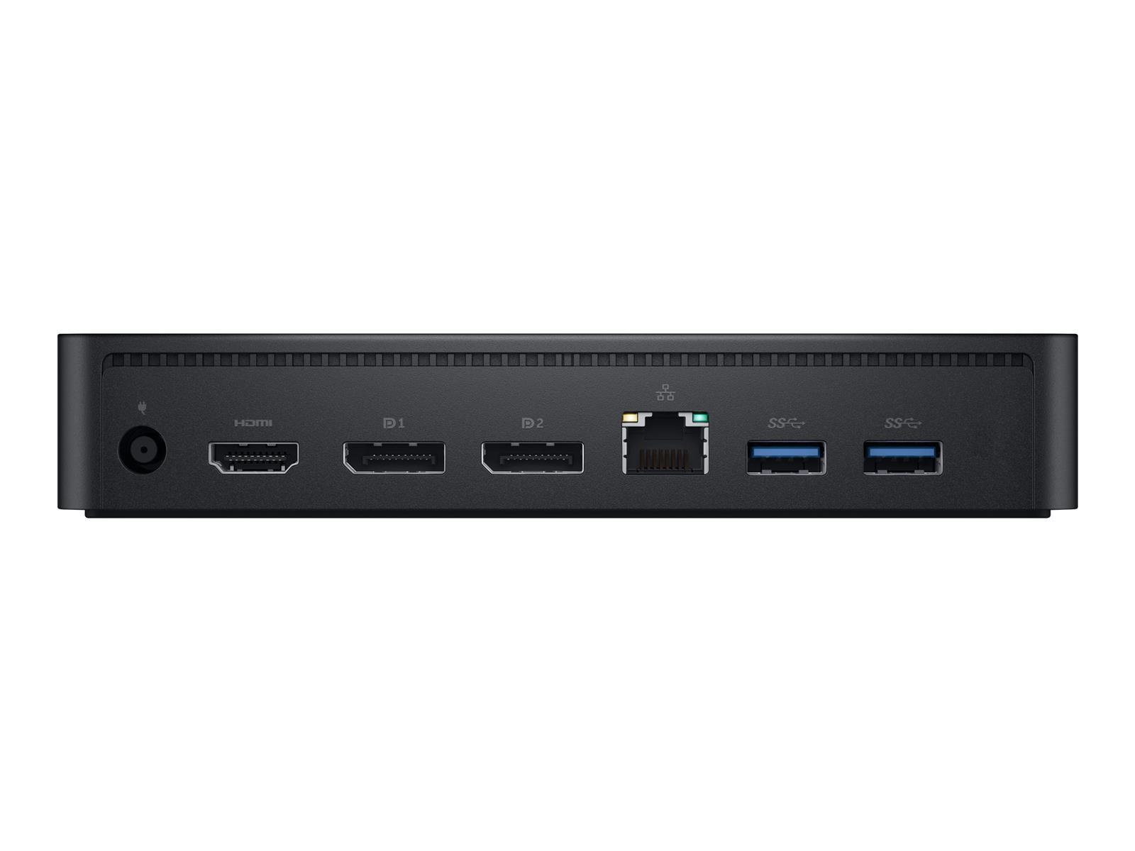 Technisches Rückseitenbild einer Dell Dock mit vielfältigen Verbindungsoptionen