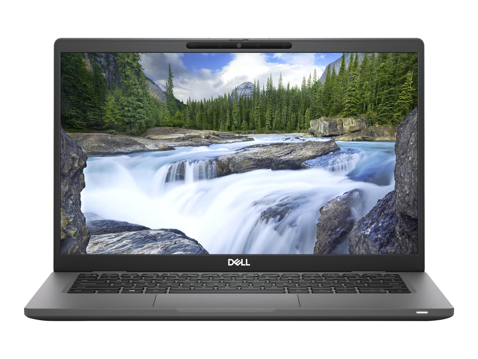 Dell Latitude 7320 in frontaler Ansicht, geöffnet mit eingeschaltetem Display und sichtbarer Tastatur
