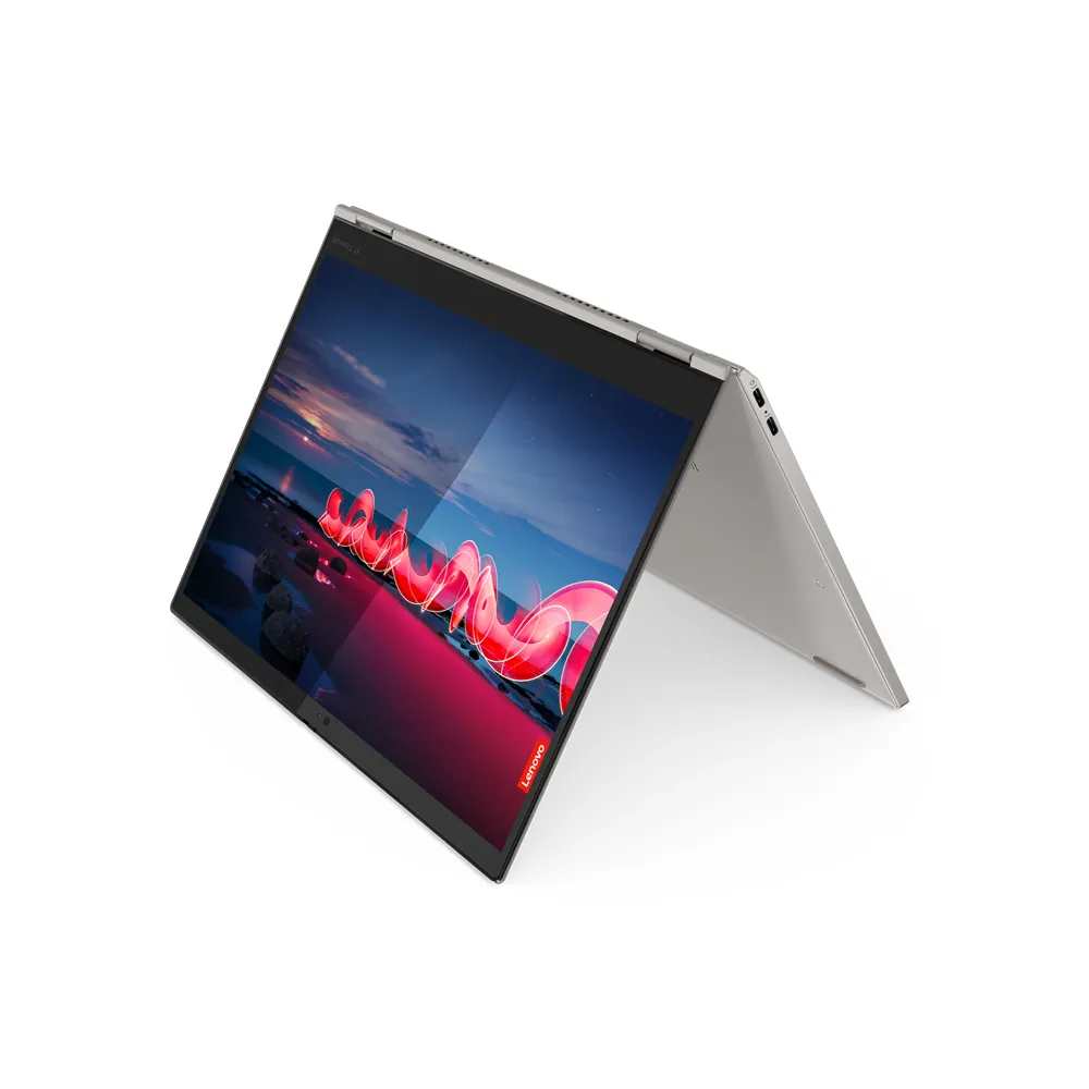 2-in-1-Notebook mit Touchscreen-Funktion, aufgestellt für Präsentationen oder Streaming