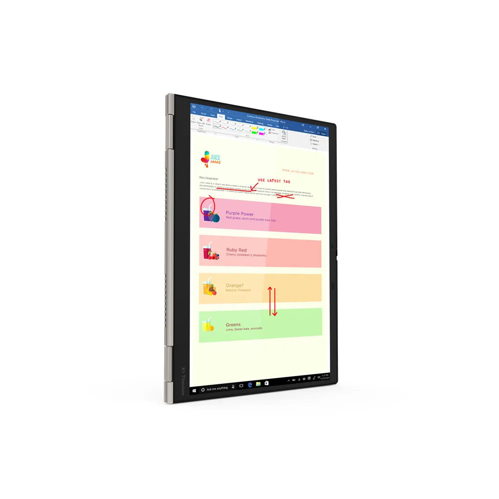 Convertible-Laptop im vertikalen Tabletmodus mit geöffneter Notizen-App auf dem Display